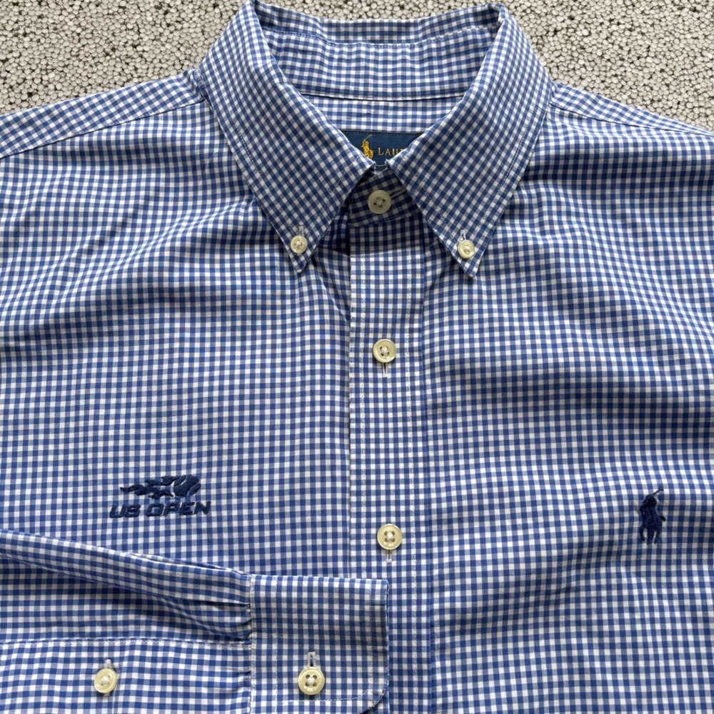 Polo Ralph Lauren Button Down Mens XL Blue Gingham US Open Tennis Preppy Pony
